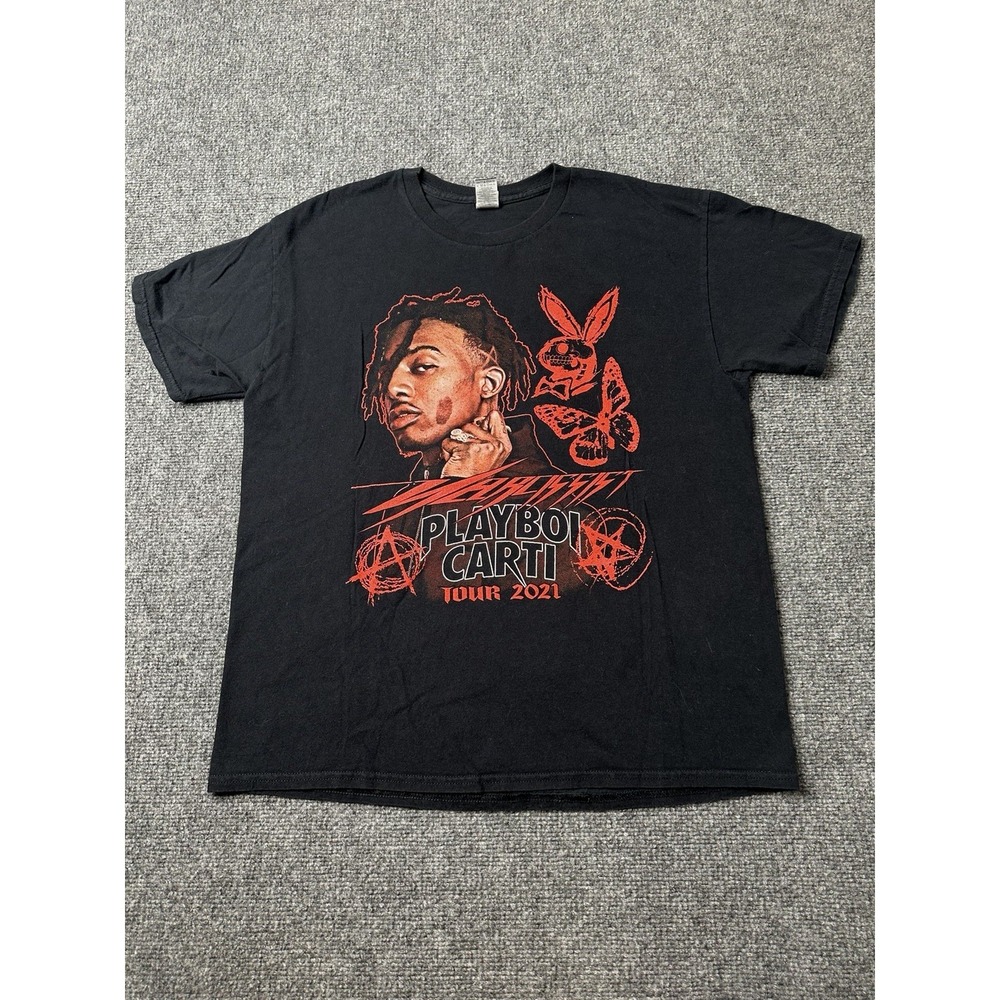 Mens Graphic Playboi Carti Narcissist Tour 2021 Black T Shirt, Size L
